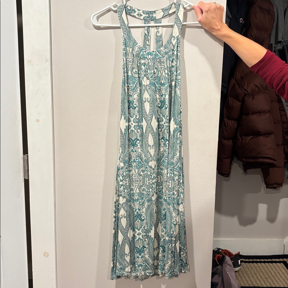 Teal and White Sleeveless Maxi Dress